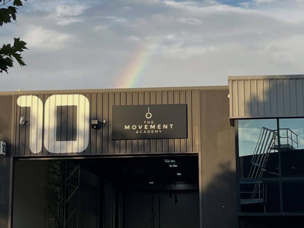 Exterior of The Movement Academy aerial studio in Alexandria, Sydney, showing the entrance, building number 10 and studio signage.